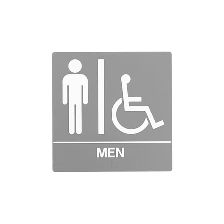 Bcf 8 x 8, Men Door Sign, Square Print, Picture, Text With Braille and Handicapped Symbol, Gray SB445-GRAY